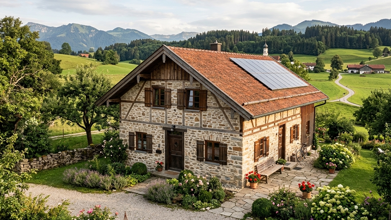 Steinhaus mit moderner Dämmung und energieeffizienten Fenstern