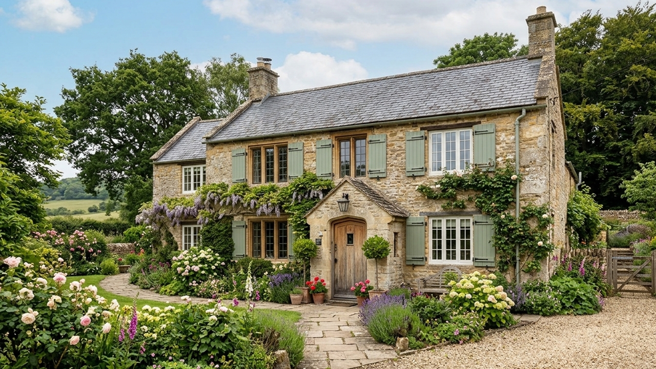 Altes Steinhaus mit Natursteinfassade und Garten