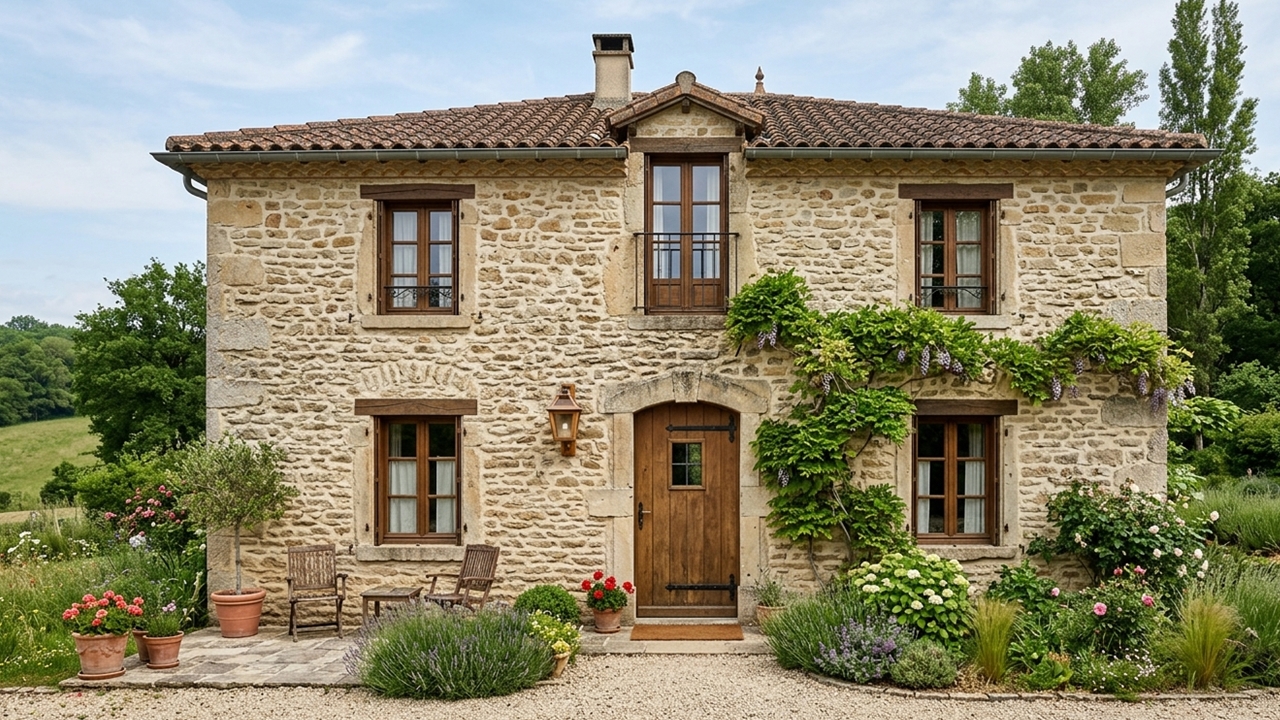 Renoviertes Steinhaus mit restaurierter Natursteinfassade